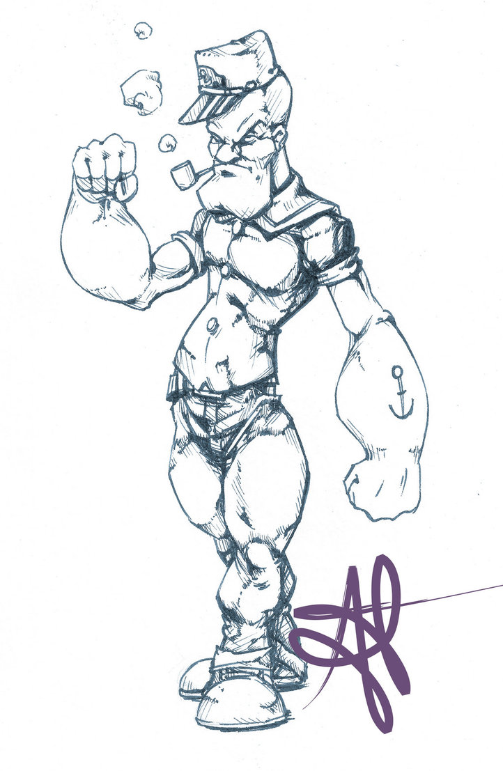 722x1107 Popeye Sketch By Alecable - Popeye Sketch