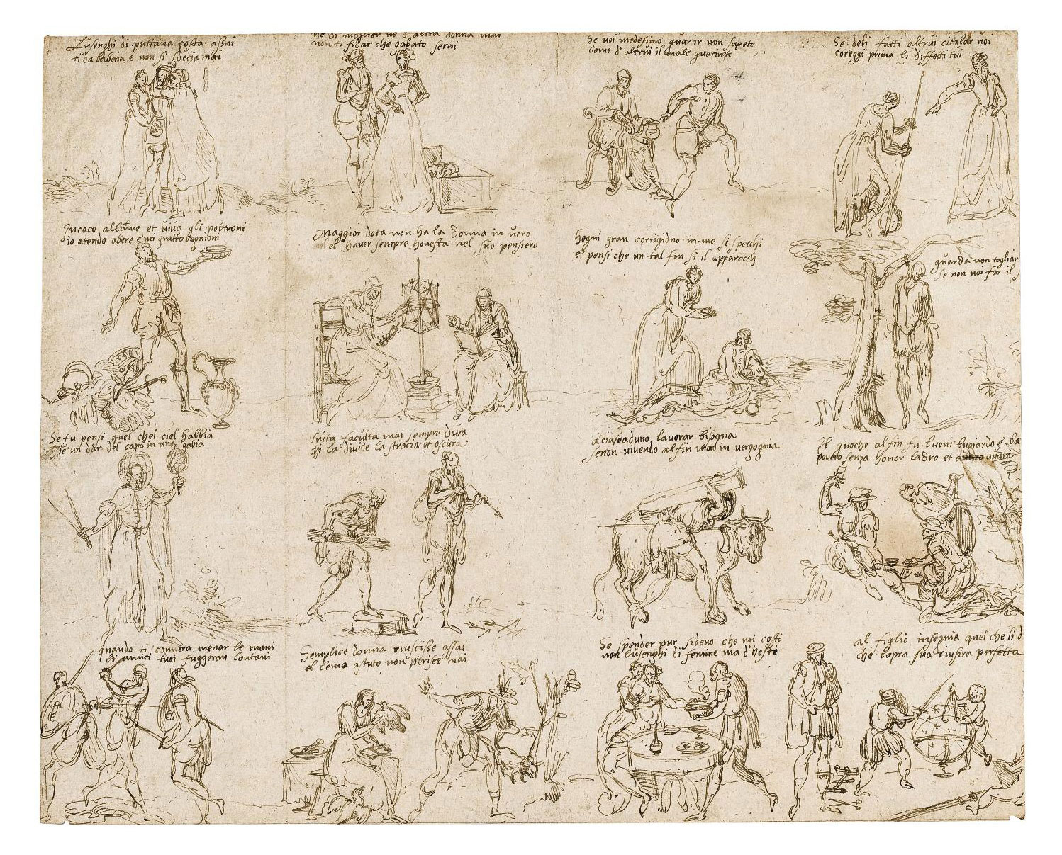 1498x1207 Italian School, Late 16th Century Sixteen Sketches Illustrating - Popular Sketches