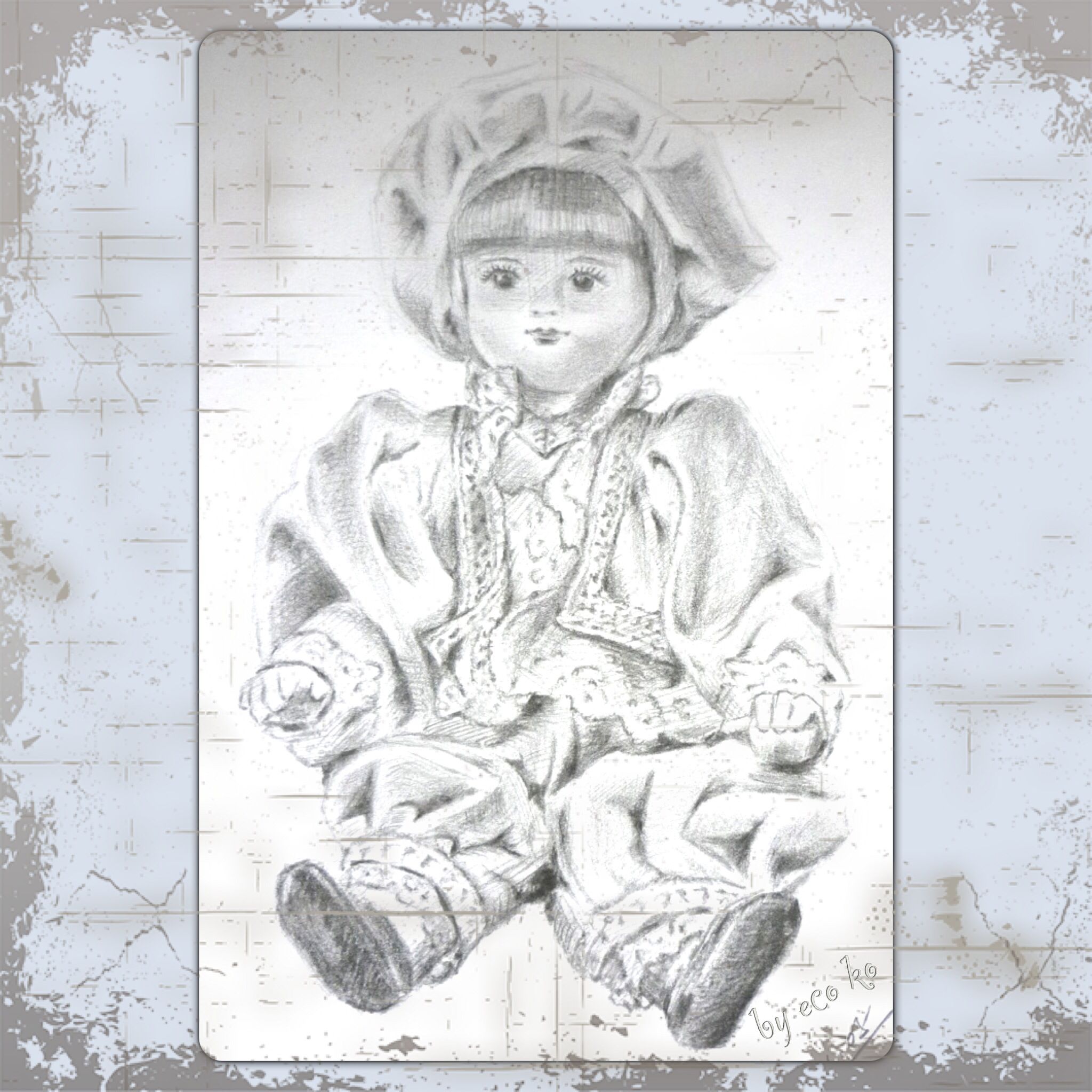 2048x2048 Pencil Sketch Of A Porcelain Doll From Italy Illustration - Porcelain Doll Sketch
