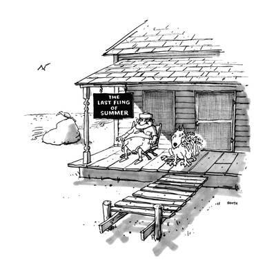 400x400 Old Man And Dog Sitting Sedately On Porch With Beach In Distance - Porch Sketch