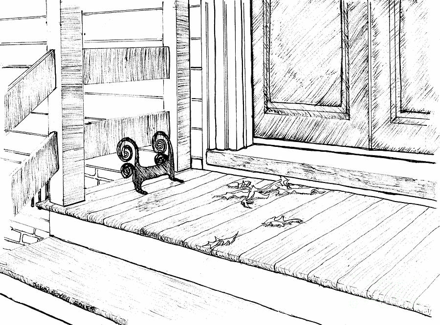 900x666 Front Porch With Boot Scraper Drawing By Dawn Boyer - Porch Sketch