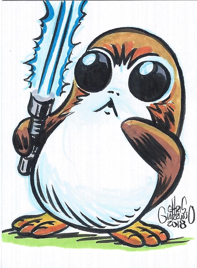 756x1026 Original Sketch Card Of A Porg With Lightsaber By Chris Giarrusso - Porg Sketch