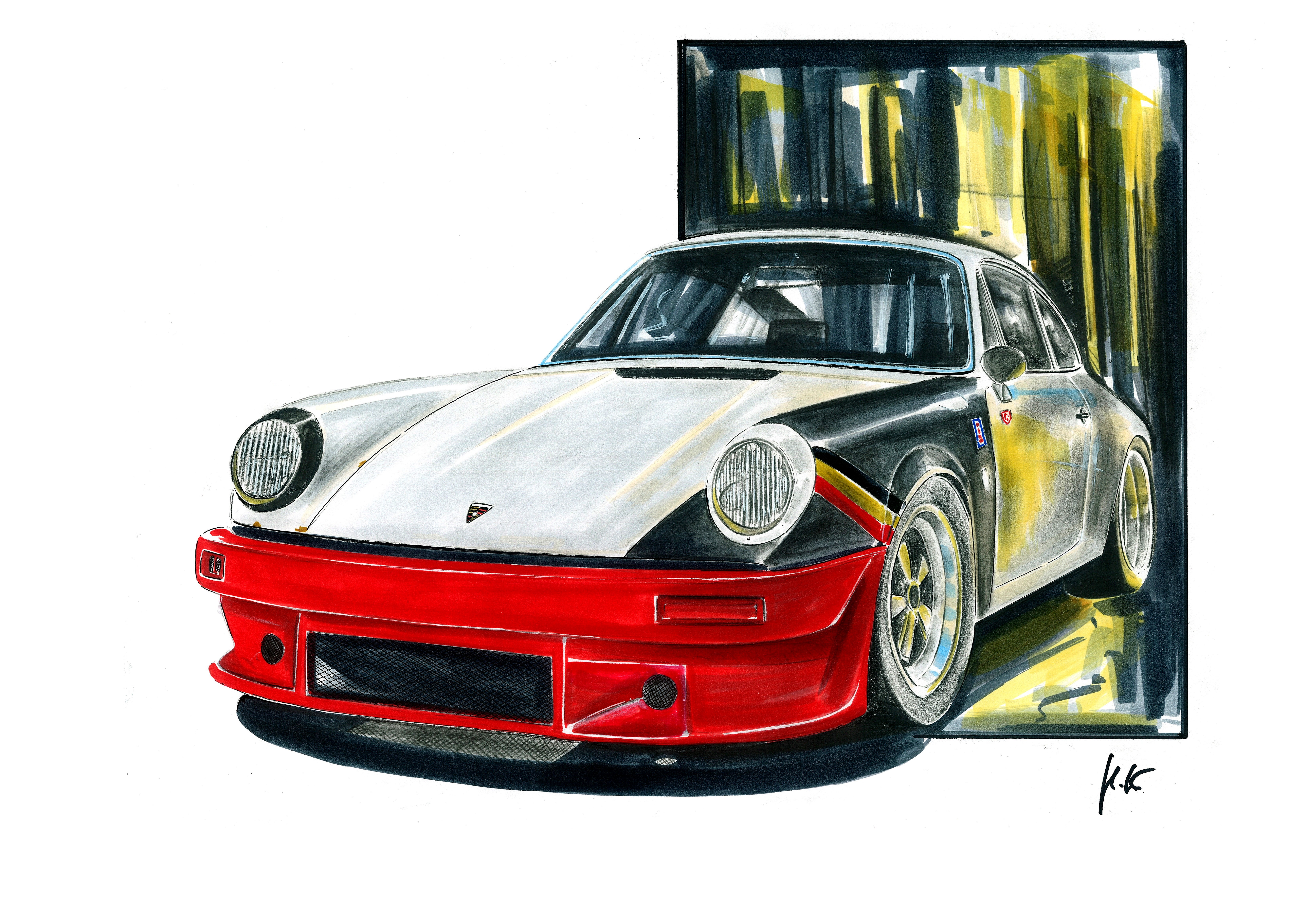 6607x4671 Porsche 911, Marker Sketch, 11.69 X 16.53 Inches Art - Porsche 911 Sketch