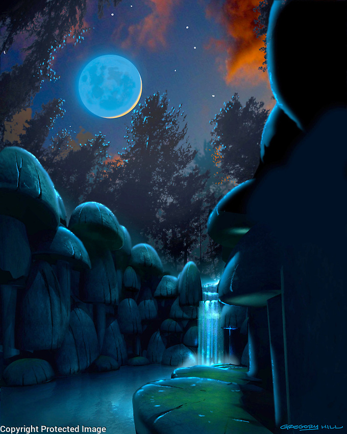 680x850 Preliminary Sketch Magical Waterfall Gregory Hill - Portal Sketch