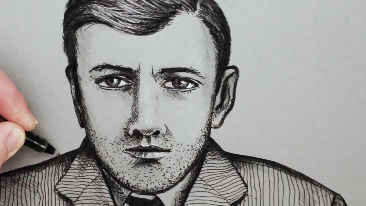 1280x720 How To Draw A Face Of A Man Pen Portrait - Portrait Drawing Sketch