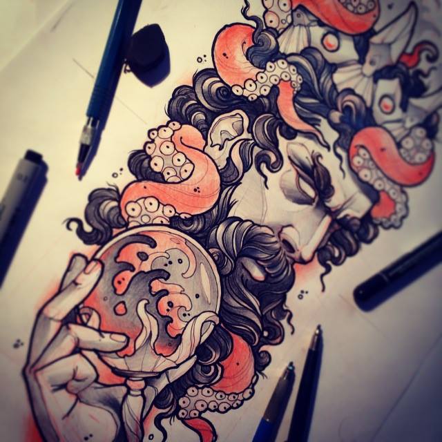 640x640 Poseidon, God Of The Sea, Poses Powerfully In This Tattoo Sketch - Poseidon Sketch