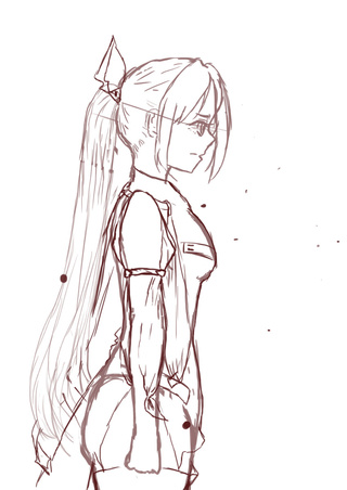 320x452 A Sketch Of A Girl, In 'Fight' Position~ - Position Sketch