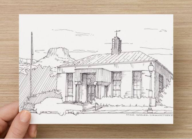 670x487 Ink Sketch Of Post Office In Golden, Colorado - Post Office Sketch
