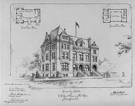 463x362 Photo Perspective Sketch, Court House, Post Office - Post Office Sketch