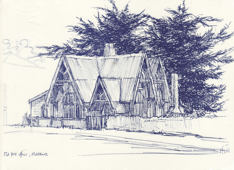 800x583 Artwork [Sketch Of First Mataura Post Office] Hill 1960 1968 - Post Office Sketch