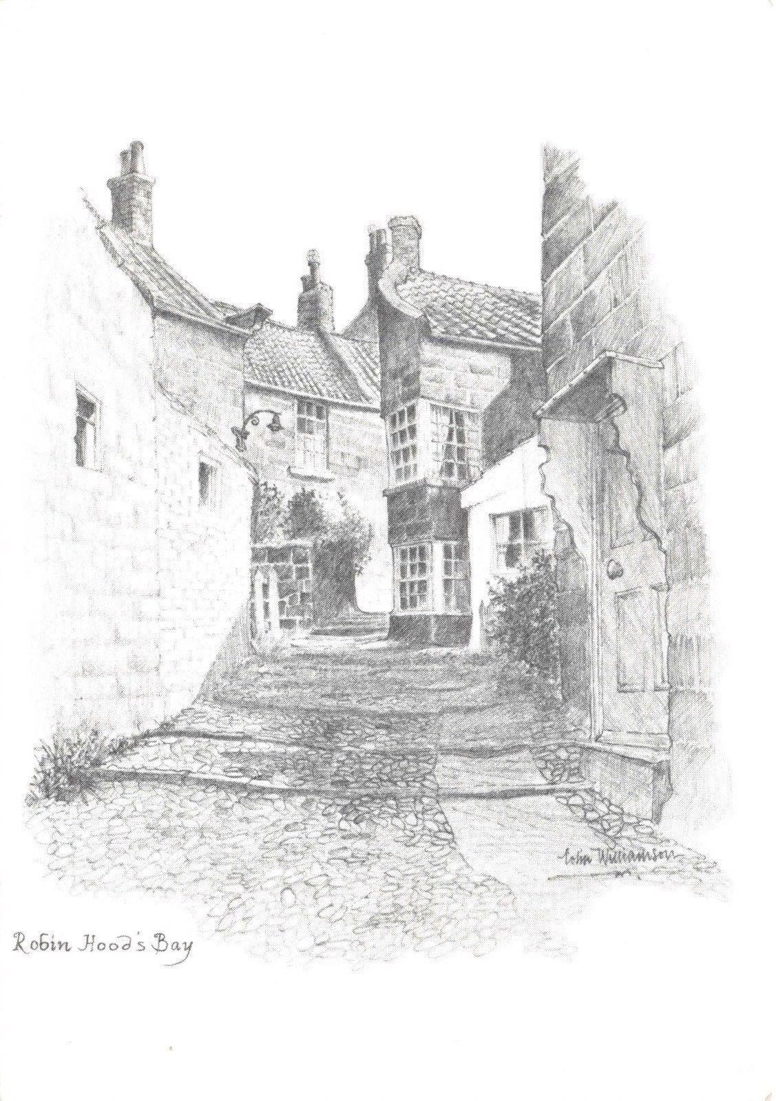 1127x1600 Yorkshire Art Sketch Postcard Robin Hoods Bay By Colin Williamson O74 - Postcard Sketch