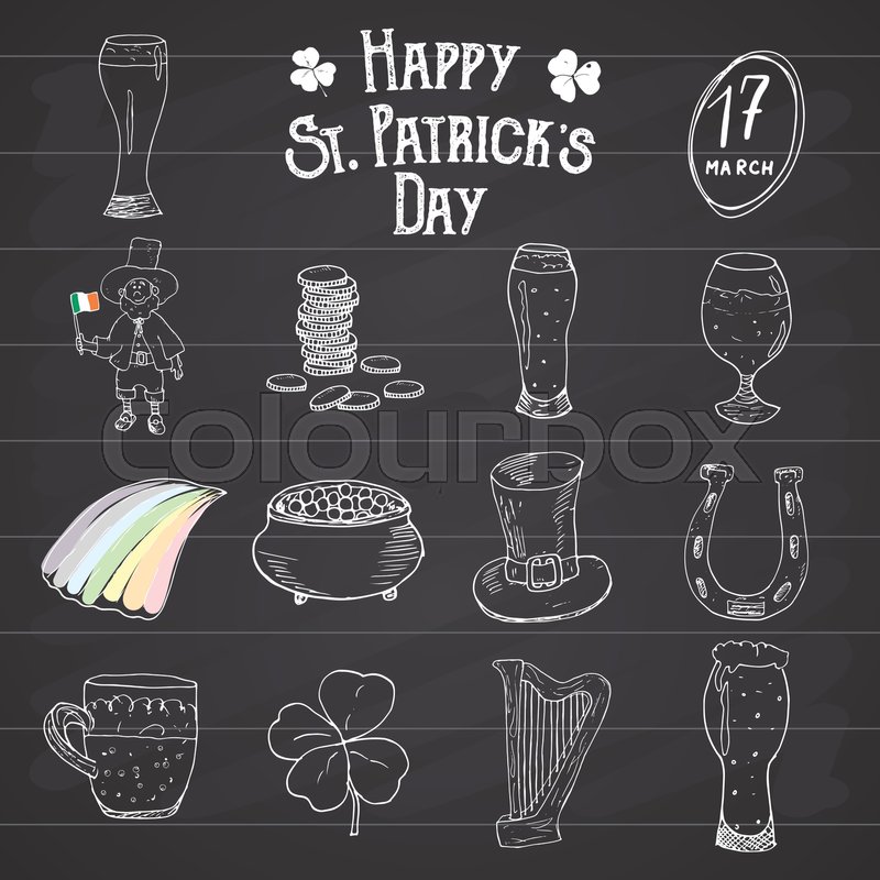 800x800 St Patricks Day Hand Drawn Doodle Icons Set, With Leprechaun, Pot - Pot Of Gold Sketch