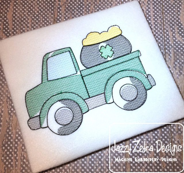 640x601 Truck With Pot Of Gold Sketch Embroidery Design - Pot Of Gold Sketch