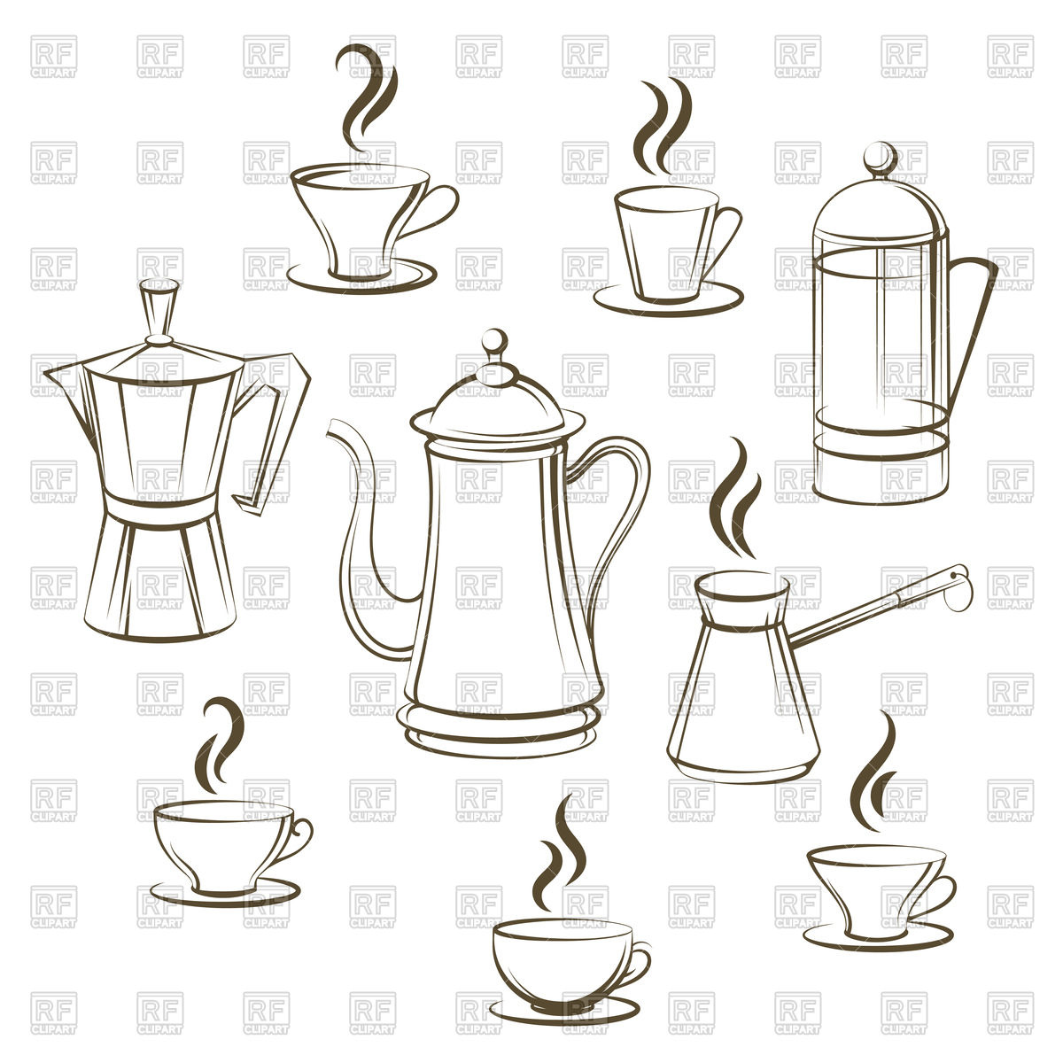 1200x1200 Set Of Coffee Pot And Cup Sketch Vector Image Vector Artwork Of - Pot Sketch