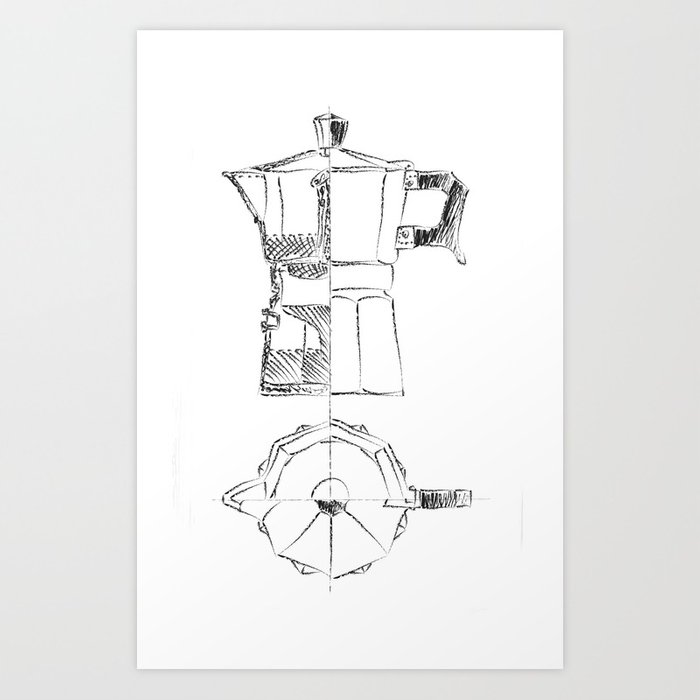 700x700 Coffee Pot Blueprint Sketch Art Print By Eltina Society6 - Pot Sketch