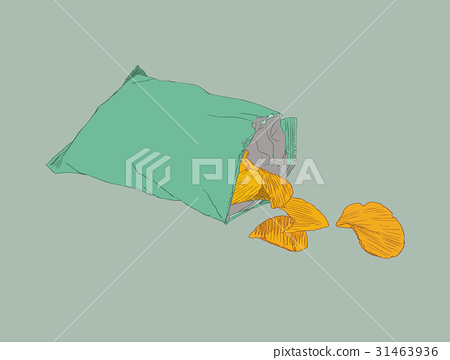 450x360 Potato Chips , Bag Of Chip ,sketch Vector. - Potato Chip Sketch
