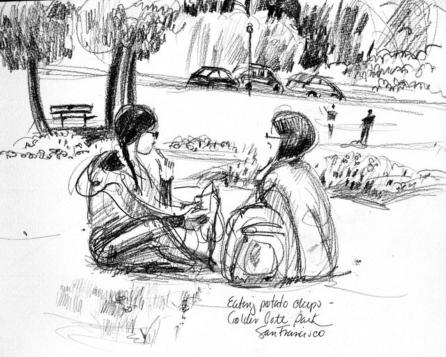 640x513 Travel Sketches San Francisco, Potato Chip Eaters - Potato Chip Sketch