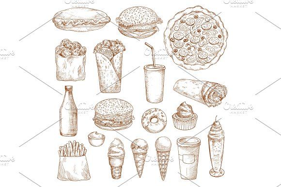 580x386 Fast Food Sketch Vector Icons Graphics Fast Food Icons. Vector - Potato Chip Sketch