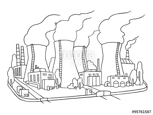 500x375 Industrial Sketch Of Nuclear Power Station. Doodle Factory With - Power Plant Sketch