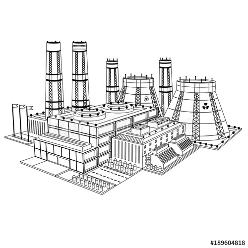 500x500 Sketch Realistic Nuclear Power Plant Isolated On White - Power Plant Sketch