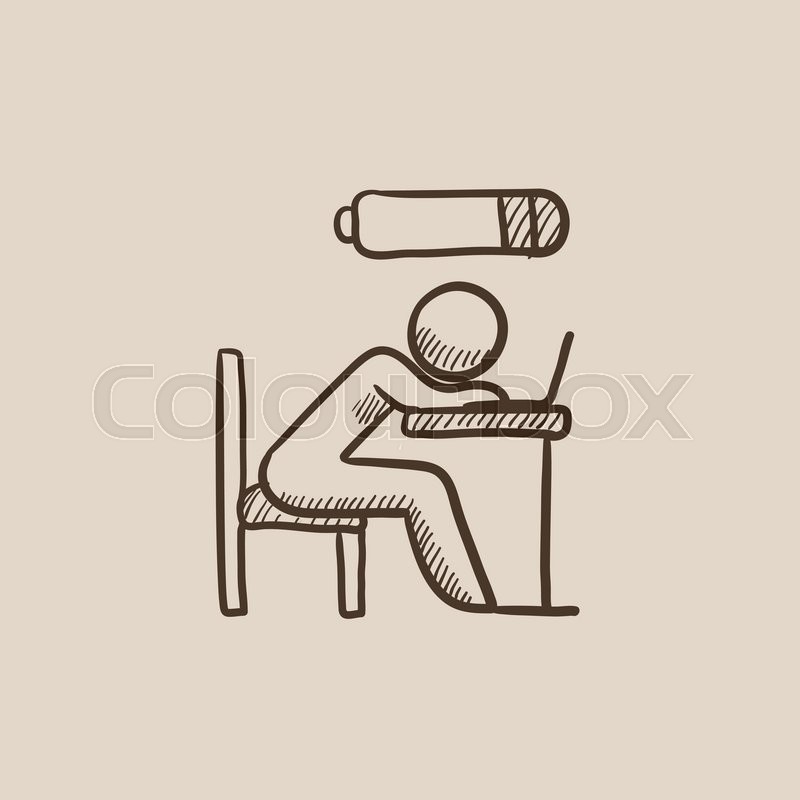 800x800 Tired Employee Sleeping On Workplace On Laptop Keyboard With Low - Power Sketch