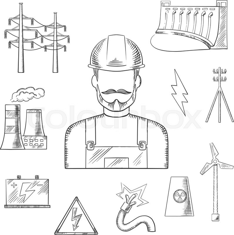 796x800 Electricity And Power Industry Icons Sketches With Electric - Power Sketch