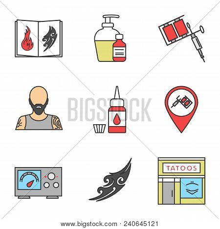 450x470 Tattoo Studio Color Icons Set Photo Stock - Power Supply Sketch