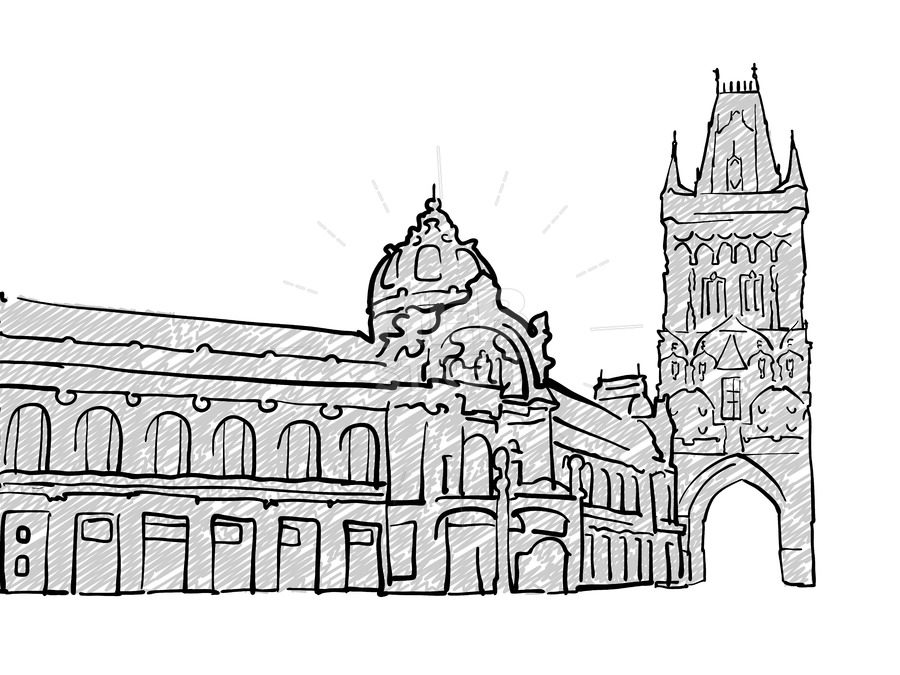 900x675 Prague, Czech Republic Famous Travel Sketch Hebstreits - Prague Sketch