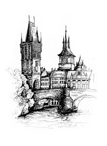 220x300 Prague Drawing By Katerina Kopaeva - Prague Sketch