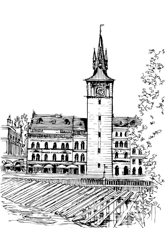 653x900 Prague Drawing By Krzysztof Chodyra - Prague Sketch