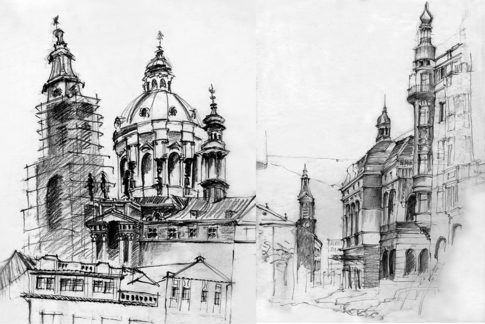 1635x1091 Black And White Sketches Of Urban Landscapes In Europe By - Prague Sketch