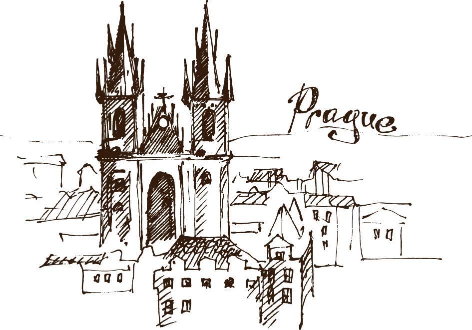 945x661 Prague Astronomical Clock Drawing Sketch - Prague Sketch