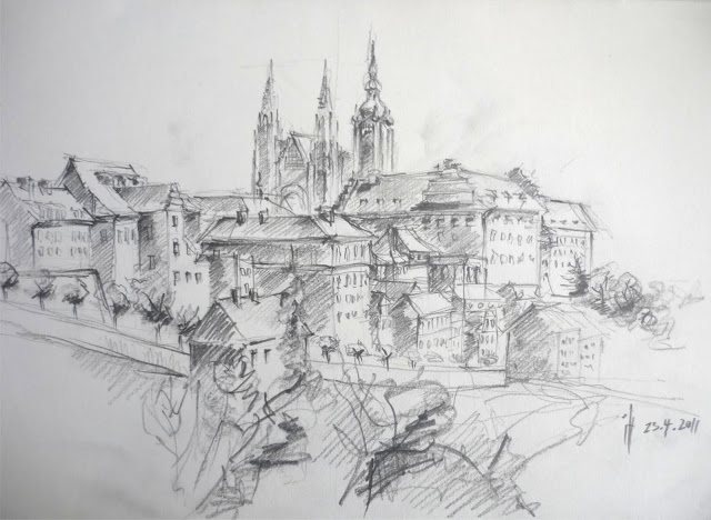 640x468 Sketch Of Prague + - Prague Sketch