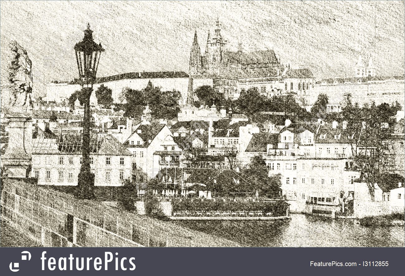 1300x886 Illustration Of Prague Castle Sketch - Prague Sketch