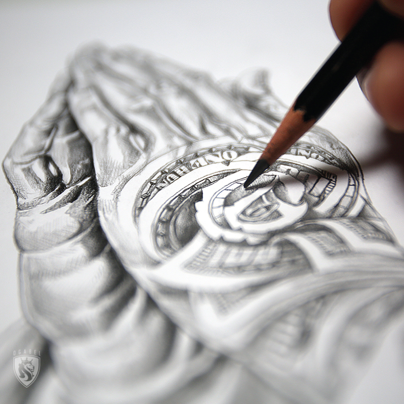 792x792 Money Rose Hands From Sketch To Final Art - Praying Hands Sketch