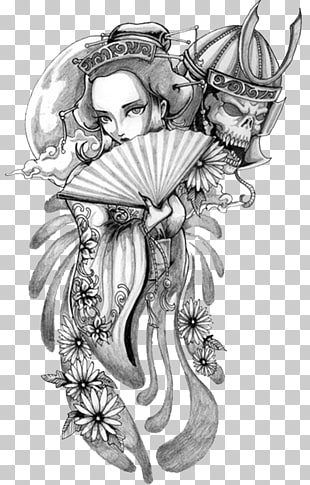 310x485 Praying Hands Tattoo Geisha Samurai Drawing, Ancient Wind Figure - Praying Hands Tattoo Sketch