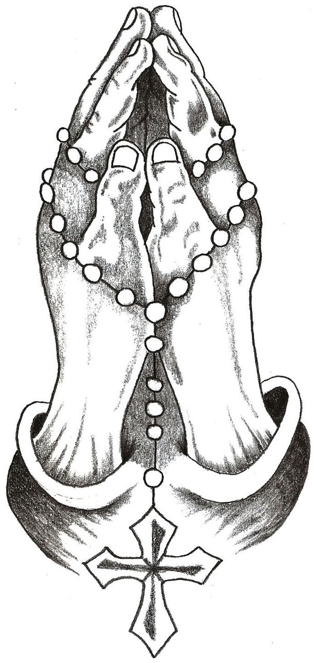 619x1292 Praying Hands With Rosary And Cross Tattoos Cool Tattoos - Praying Hands With Rosary Sketch