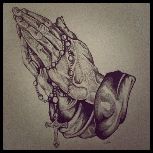 500x500 Praying Hands With Rosary Drawing - Praying Hands With Rosary Sketch