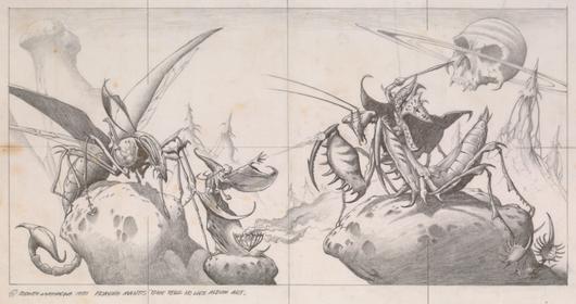 530x280 Time Tells No Lies (Praying Mantis) Original By Rodney Matthews - Praying Mantis Sketch