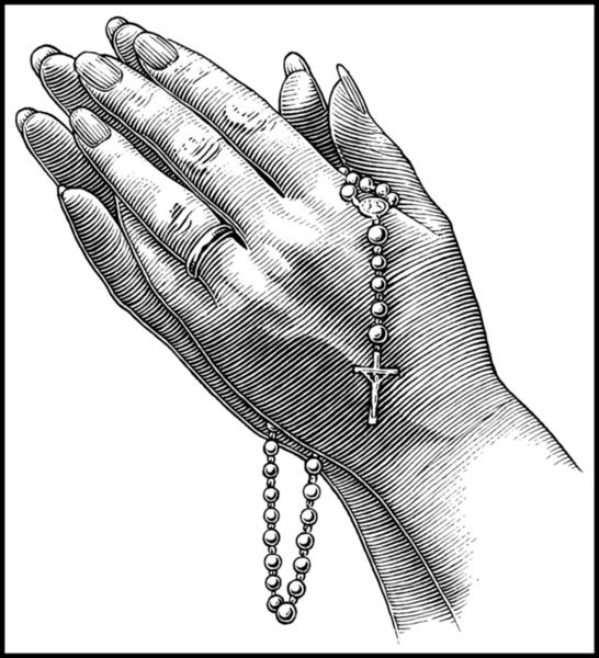 546x600 Pencil Sketch Praying Religious Hands With Rosary Cross Border - Praying Sketch