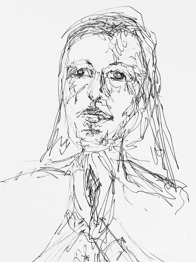 675x900 Praying For Guidance Drawing By Robert Yaeger - Praying Sketch