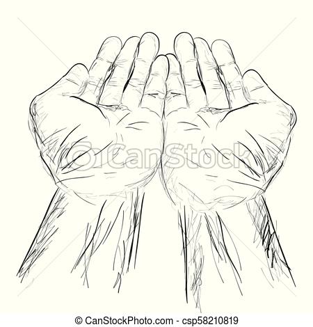 450x470 Vector Simple Hand Draw Sketch Praying Hand. - Praying Sketch