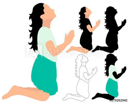 500x400 Silhouette Little Girl Praying, Sketch, Vector, Isolated, - Praying Sketch