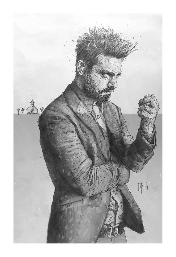 570x833 Preacher 8.5 X 5.5 Or 13 X 19 Giclee Print Of Pencil Drawing Etsy - Preacher Sketch