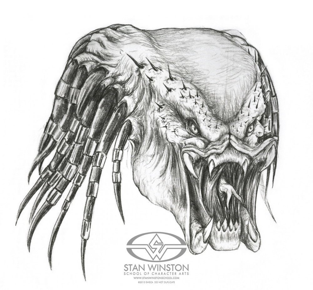 1000x927 Predator Movie - Predator Mask Sketch