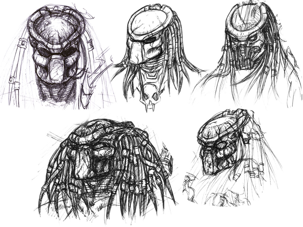 1024x768 Predator Portraits Ii By Buttzilla - Predator Mask Sketch