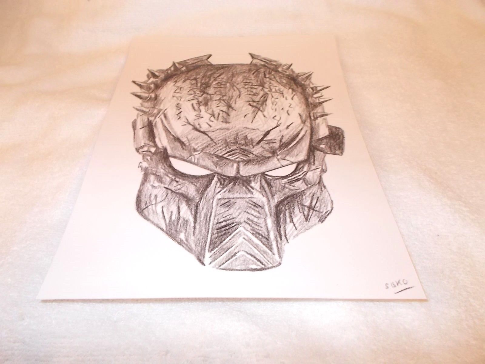 1600x1200 A4 Charcoal Sketch Drawing Predator Mask From Predator Movie - Predator Mask Sketch