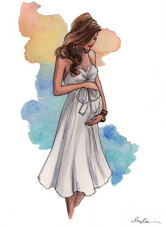 530x721 Pregnant Watercolor Art Sketches, Drawings And - Pregnant Sketch