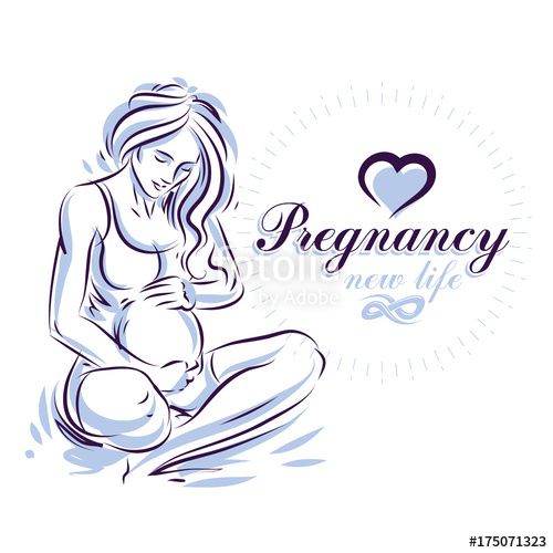 500x500 Elegant Pregnant Woman Body Silhouette Drawing. Vector - Pregnant Sketch