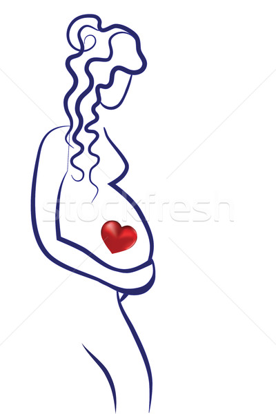 400x600 Pregnant Woman Big Love Vector. Line Drawing. Sketch Silhouette - Pregnant Woman Sketch